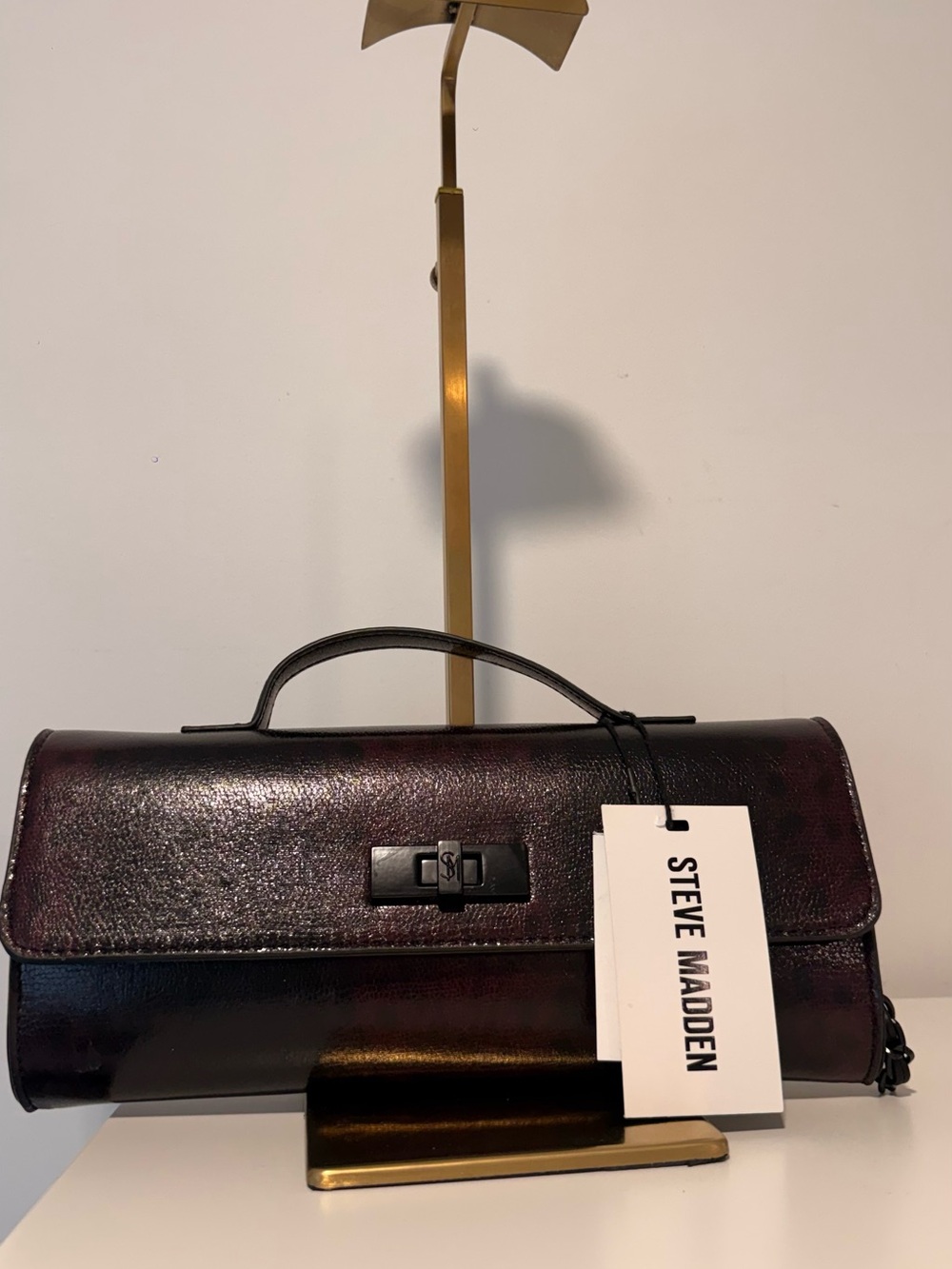 Steve Madden Burgundy Shimmer Top-Handle Satchel